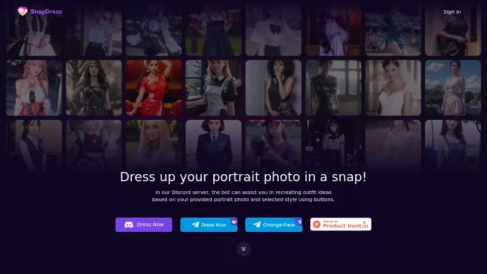 SnapDress — бесплатная нейросеть   для стиля и моды,  для повышения продуктивности. 