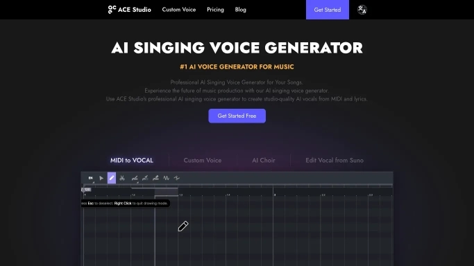 ACE Studio — платная нейросеть   для создания музыки. Бесплатная версия с ограниченным функционалом, есть платные тарифы.