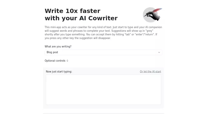 AI Cowriter — бесплатная нейросеть   для копирайтинга. 