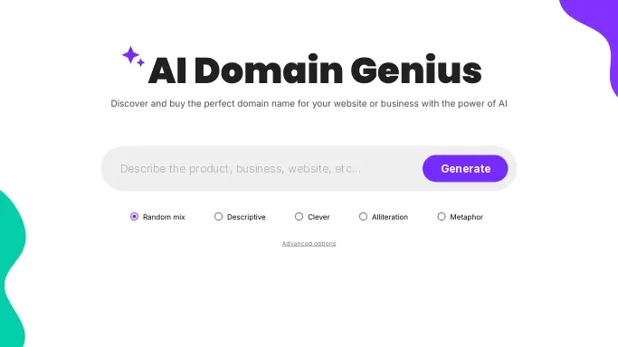 AI Domain Genius — бесплатная нейросеть   для маркетинга. 