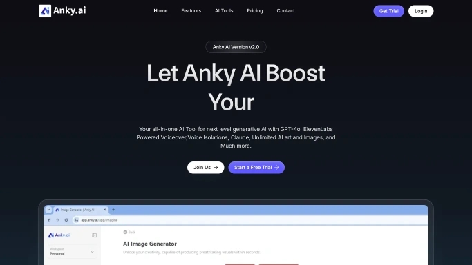 Anky.AI — бесплатная нейросеть   для создания изображений,  — чат-бот,  для написания текста. Бесплатная версия с ограниченным функционалом, есть платные тарифы.