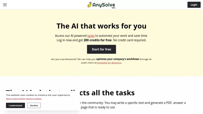 AnySolve — бесплатная нейросеть   для повышения продуктивности. Бесплатная версия с ограниченным функционалом, есть платные тарифы.