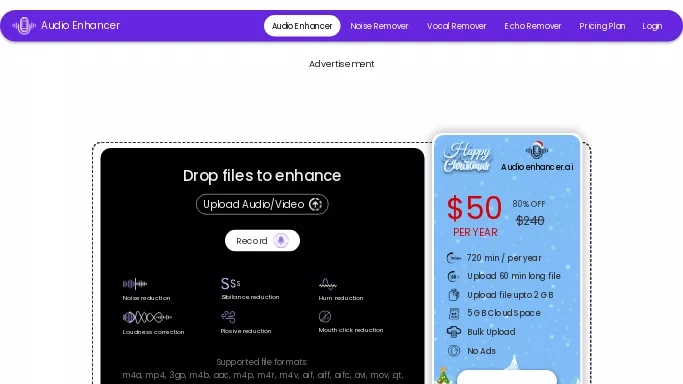 Audio Enhancer — бесплатная нейросеть   для редактирования аудио. Бесплатная версия с ограниченным функционалом, есть платные тарифы.