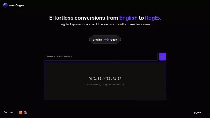 AutoRegex — бесплатная нейросеть   для разработки программного обеспечения. Бесплатная версия с ограниченным функционалом, есть платные тарифы.