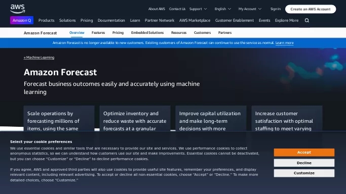 Amazon Forecast — платная нейросеть   для работы с финансами,  для маркетинга,  помогающие в управлении персоналом. 