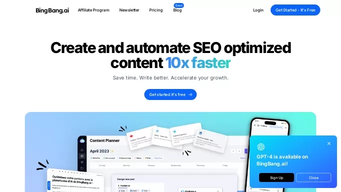 BingBang.ai — бесплатная нейросеть   для копирайтинга. Бесплатная версия с ограниченным функционалом, есть платные тарифы.