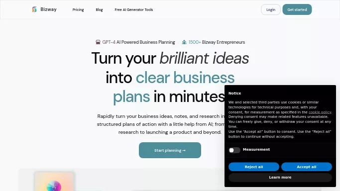 Bizway — платная нейросеть   для маркетинга. Бесплатная версия с ограниченным функционалом, есть платные тарифы.