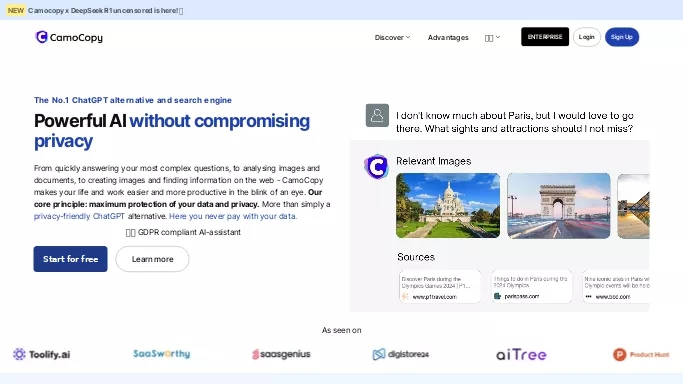 CamoCopy — бесплатная нейросеть   — чат-бот. Бесплатная версия с ограниченным функционалом, есть платные тарифы.