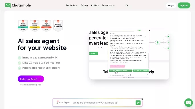 Chatsimple — бесплатная нейросеть   для маркетинга,  — чат-бот. Бесплатная версия с ограниченным функционалом, есть платные тарифы.