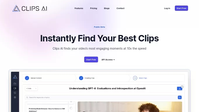 Clips AI — бесплатная нейросеть   для SMM,  для редактирования видео. Бесплатная версия с ограниченным функционалом, есть платные тарифы.