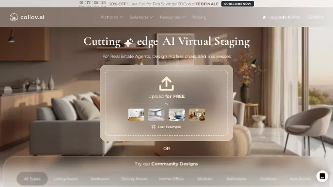 Real-Time Design By Collov — бесплатная нейросеть   для дизайна,  в сфере недвижимости и архитектуры,  для редактирования изображений. Бесплатная версия с ограниченным функционалом, есть платные тарифы.