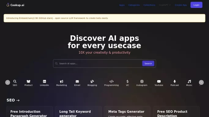 Cookup.ai — бесплатная нейросеть   для повышения продуктивности. 