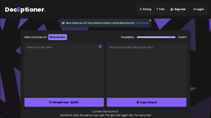 DecEptioner — платная нейросеть   для копирайтинга. Бесплатная версия с ограниченным функционалом, есть платные тарифы.