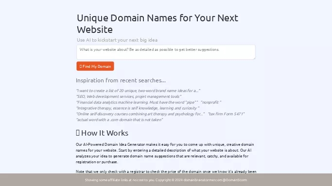 Domain Brainstormer — бесплатная нейросеть   для маркетинга. 