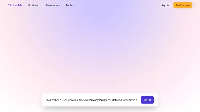Durable — бесплатная нейросеть   для no Code/Low Code разработки,  для маркетинга. Бесплатная версия с ограниченным функционалом, есть платные тарифы.