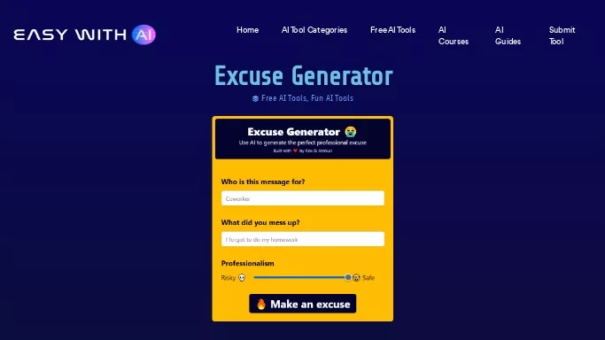 Excuse Generator — бесплатная нейросеть   для развлечений. 