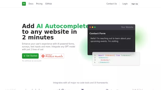 EnhanceAI — бесплатная нейросеть   для разработки программного обеспечения. Бесплатная версия с ограниченным функционалом, есть платные тарифы.