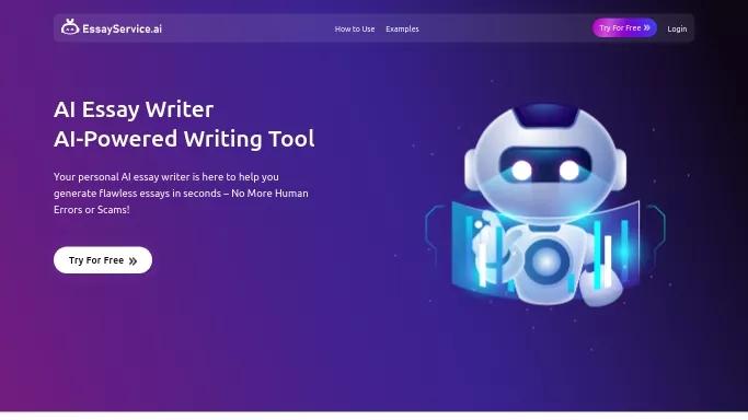 EssayService AI — бесплатная нейросеть   для копирайтинга. Бесплатная версия с ограниченным функционалом, есть платные тарифы.