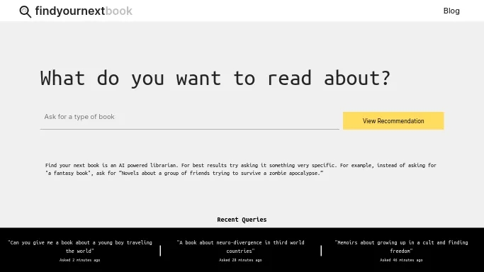 Find Your Next Book — бесплатная нейросеть   для помощи в образовании,  для повышения продуктивности. 