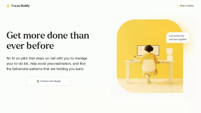 FocusBuddy — бесплатная нейросеть   для повышения продуктивности, для помощи в автоматизации. 