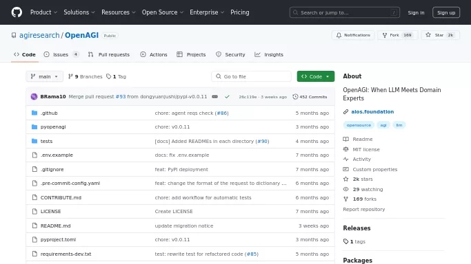 OpenAGI — бесплатная нейросеть  , автономные ИИ (AGI),  Open Source. 