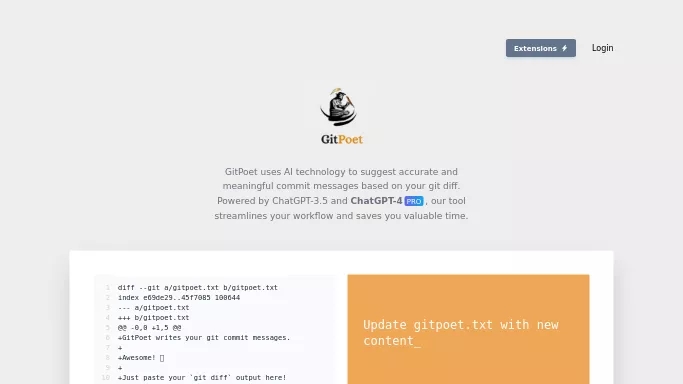 GitPoet — бесплатная нейросеть   для разработки программного обеспечения. 