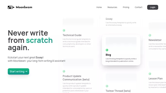 Moonbeam — бесплатная нейросеть   для помощи в образовании,  для написания текста,  для копирайтинга. Бесплатная версия с ограниченным функционалом, есть платные тарифы.