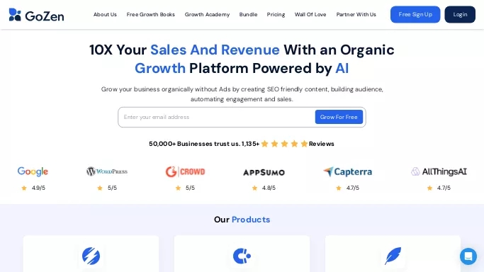 GoZen Content AI — бесплатная нейросеть   для копирайтинга,  для создания изображений. Бесплатная версия с ограниченным функционалом, есть платные тарифы.