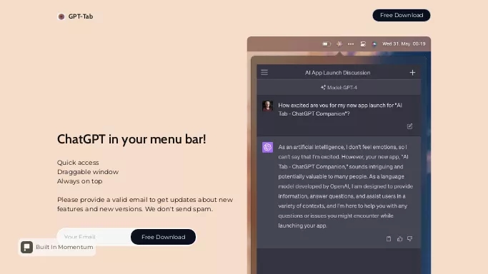Gpt-tab — бесплатная нейросеть   — чат-бот. 