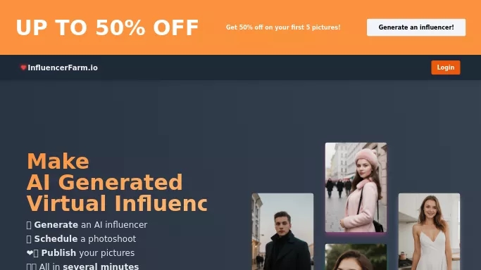 InfluencerFarm — платная нейросеть   для развлечений,  для SMM. Бесплатная версия с ограниченным функционалом, есть платные тарифы.