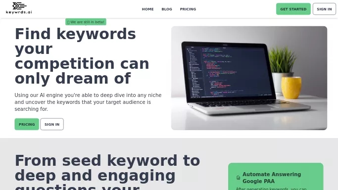 Keywrds AI — бесплатная нейросеть   для копирайтинга. Бесплатная версия с ограниченным функционалом, есть платные тарифы.