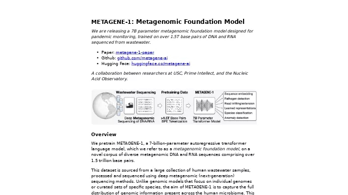 METAGENE-1 — бесплатная нейросеть   для научно-исследовательской деятельности. 