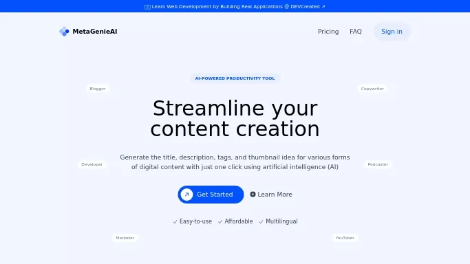 MetagenieAI — бесплатная нейросеть   для копирайтинга. Бесплатная версия с ограниченным функционалом, есть платные тарифы.