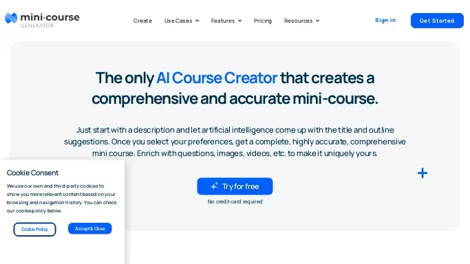 Mini.Course — бесплатная нейросеть   для помощи в образовании. Бесплатная версия с ограниченным функционалом, есть платные тарифы.