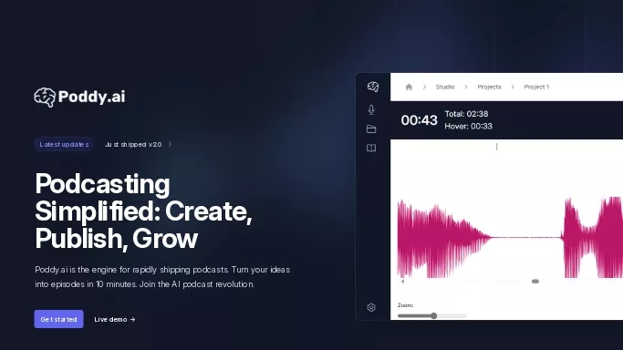 Poddy — бесплатная нейросеть   для транскрибации аудио и видео,  для повышения продуктивности,  для помощи в образовании. 