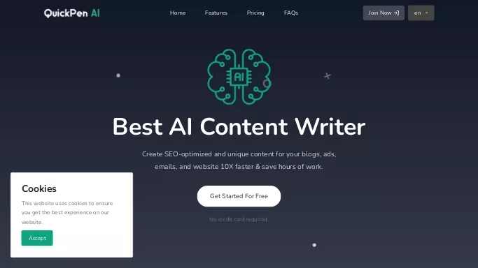 QuickPenAI — бесплатная нейросеть   для копирайтинга. Бесплатная версия с ограниченным функционалом, есть платные тарифы.