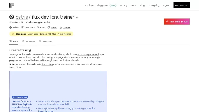Flux-Dev-Lora-Trainer — платная нейросеть   для создания изображений, , модели LLM. Бесплатная версия с ограниченным функционалом, есть платные тарифы.