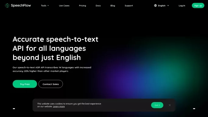 SpeechFlow — платная нейросеть   для разработки программного обеспечения. Бесплатная версия с ограниченным функционалом, есть платные тарифы.