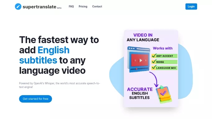 Supertranslate — бесплатная нейросеть   для транскрибации аудио и видео,  для повышения продуктивности,  для помощи в образовании. Бесплатная версия с ограниченным функционалом, есть платные тарифы.
