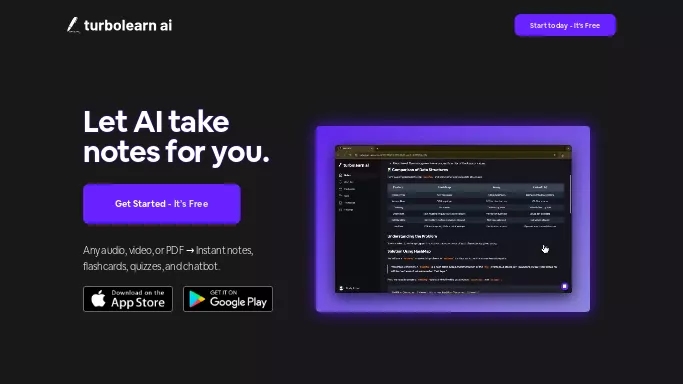 TurboLearn — бесплатная нейросеть   для помощи в образовании. Бесплатная версия с ограниченным функционалом, есть платные тарифы.