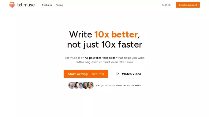 Txt Muse — бесплатная нейросеть   для написания текста. Бесплатная версия с ограниченным функционалом, есть платные тарифы.