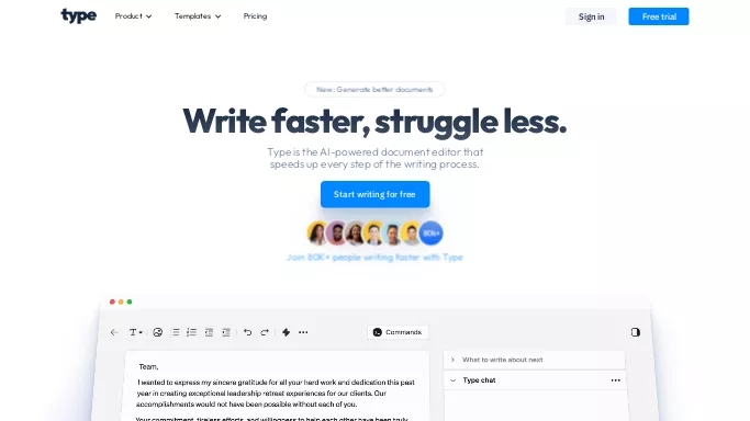 Type AI — бесплатная нейросеть   для написания текста. Бесплатная версия с ограниченным функционалом, есть платные тарифы.