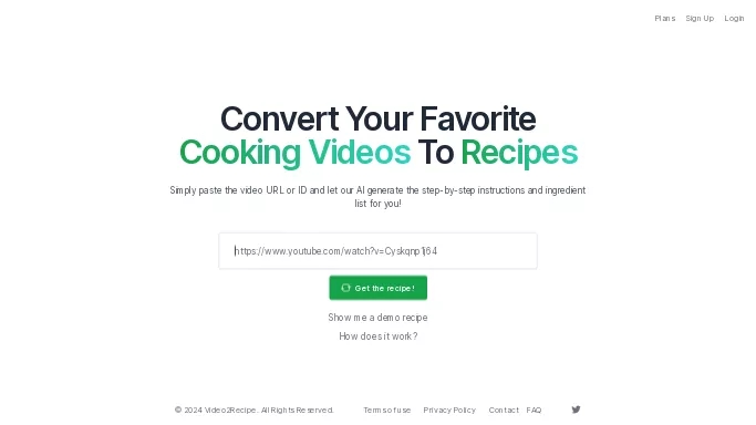 Video2Recipe — бесплатная нейросеть   для развлечений. Бесплатная версия с ограниченным функционалом, есть платные тарифы.
