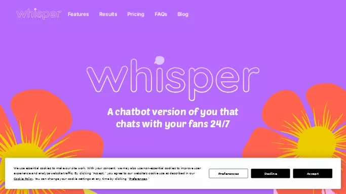 Whisper.fans — бесплатная нейросеть  для помощи в автоматизации,  — чат-бот. Бесплатная версия с ограниченным функционалом, есть платные тарифы.