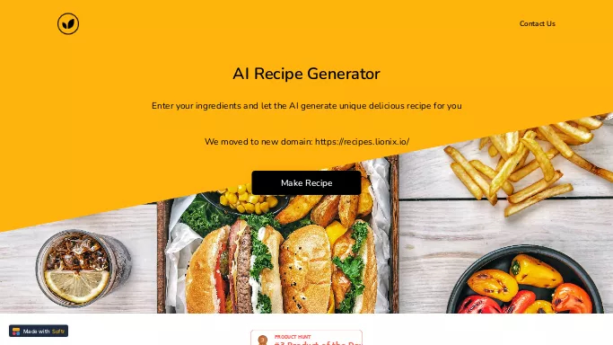 AI Recipe Generator — бесплатная нейросеть   для повышения продуктивности, для помощи в автоматизации. 