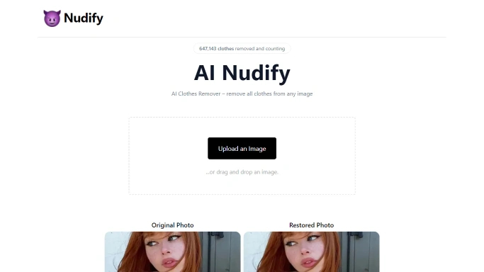 Ai Nudify — бесплатная нейросеть   для раздевания девушек (18+). Бесплатная версия с ограниченным функционалом, есть платные тарифы.