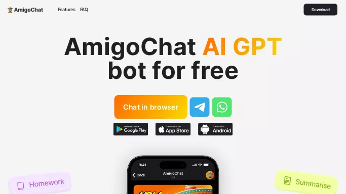 AmigoChat — бесплатная нейросеть   — чат-бот,  для повышения продуктивности. 