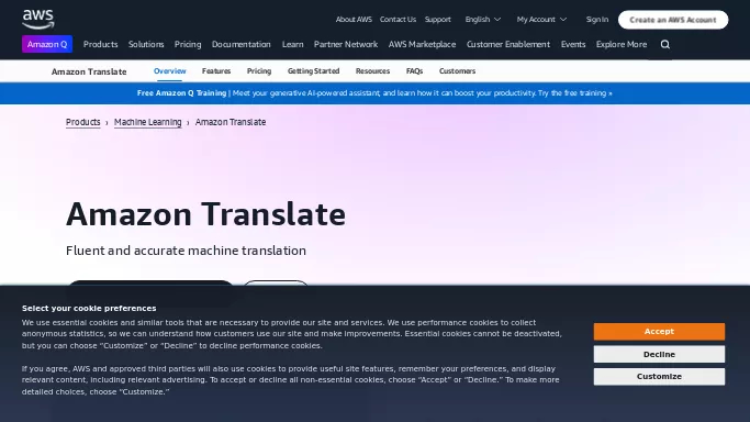 Amazon Translate — платная нейросеть   для перевода,  для маркетинга,  для помощи в образовании. 