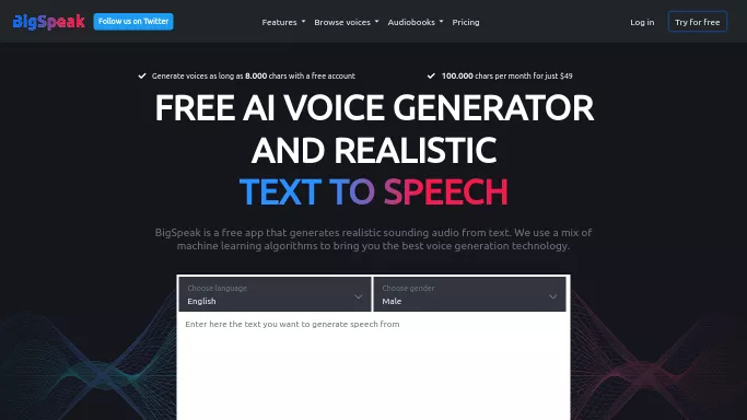 Big Speak AI — бесплатная нейросеть   для создания голоса. 