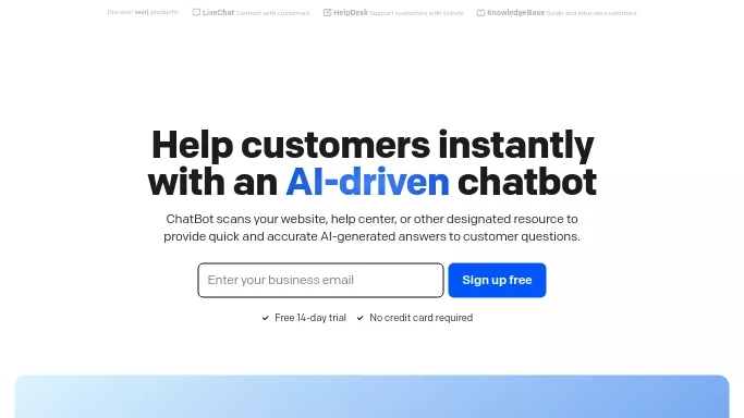 Chatbot AI — платная нейросеть   для маркетинга,  — чат-бот. Бесплатная версия с ограниченным функционалом, есть платные тарифы.